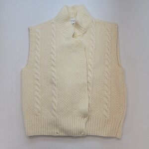 Point of View Sweater Vest Women Medium Cream Shetland Wool Cable Knit Mock Neck